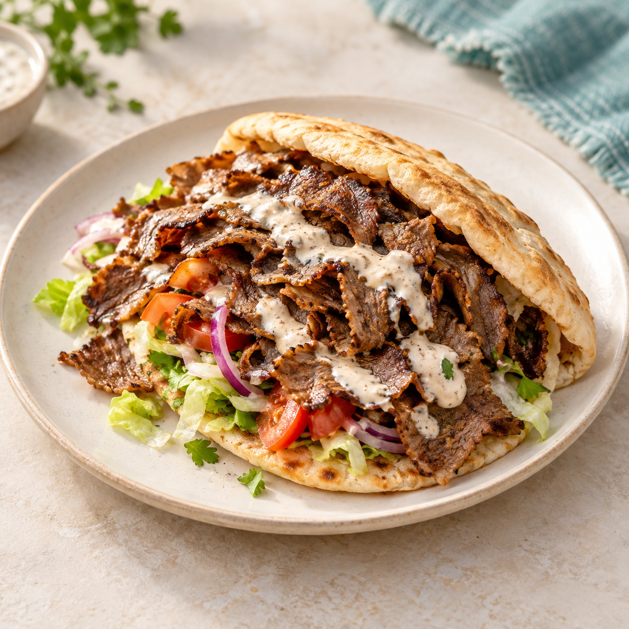 Nötkebab – illustrerat serveringsförslag i pitabröd